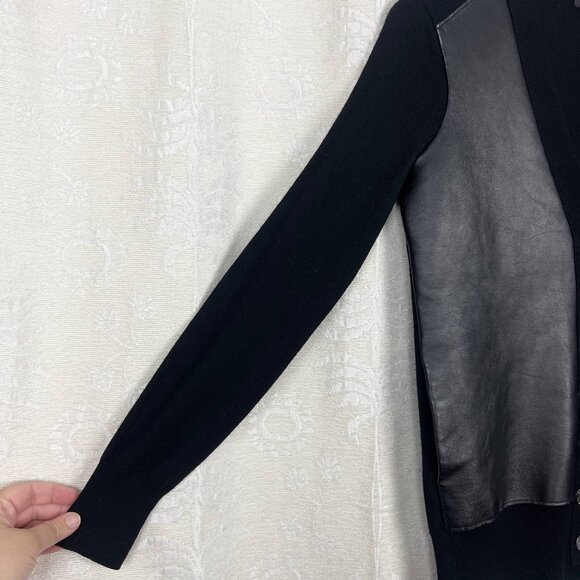 J. Crew Collection leather & merino wool cardigan sweater black lightweight XXS - Picture 5 of 11